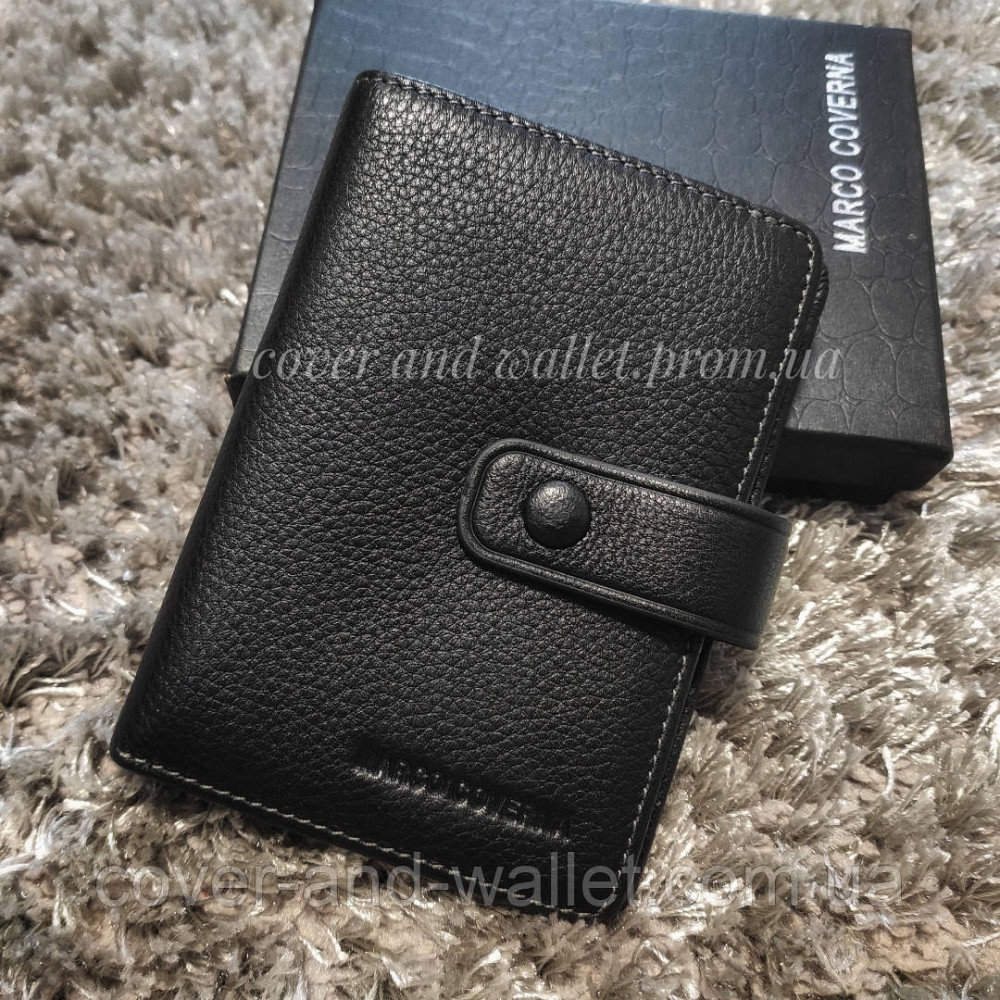 Маленький кожаный кошелек на много карт черного цвета Marco Coverna Киев - изображение 7