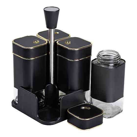 Yiwu Набір для спецій на підставці 4 предмети 10х10х17 см ємності для приправ 120 мл Чорний HP- Київ