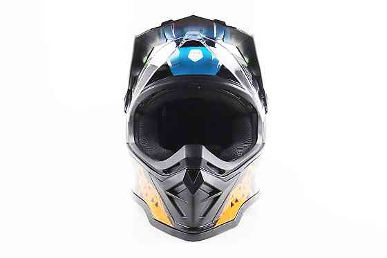 Шолом кросовий/ендуро/АТV зі склом BLD-819-7  S (55-56см), ЧОРНИЙ/ЖОВТО-СИНІЙ Киев