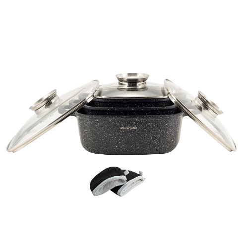 Набір каструль 7 предметів квадратні (каструлі d20см-2,3л/d24см-4,4л/28см-6,5л + прихватки) 4435 KAMILLE Житомир - фото 7