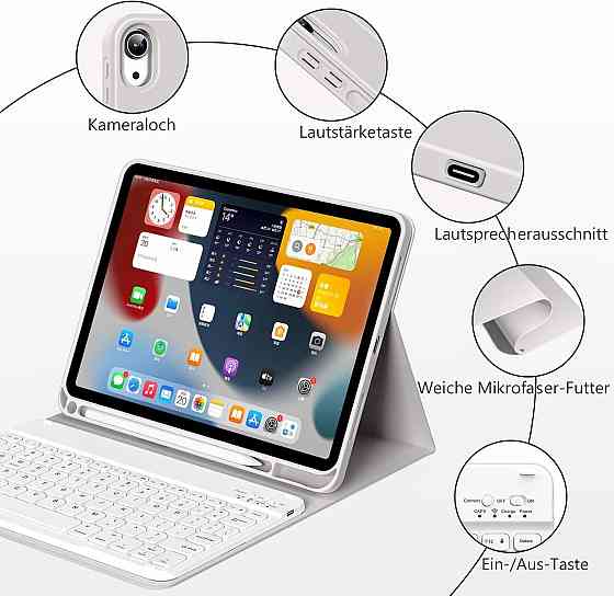 Чехол клавиатура для iPad A16 2025/ iPad 10-го поколения (2022) A2696 / A2757 / A2777 с заменяемой батарейкой Днепр