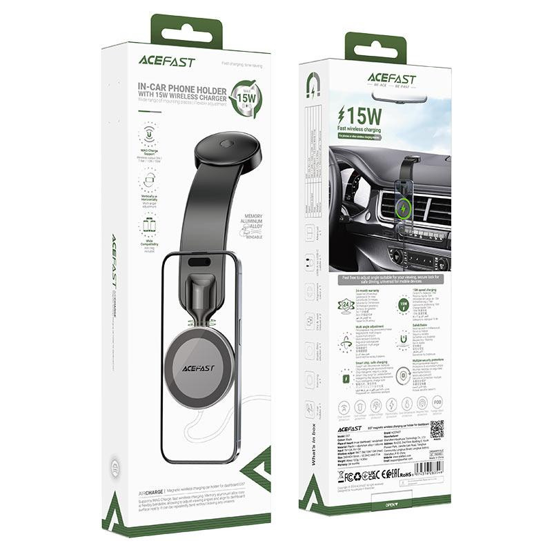 Автомобильный держатель для телефона с БЗП ACEFAST D37 magnetic wireless charging car holder for dashboard Black Одесса - изображение 2