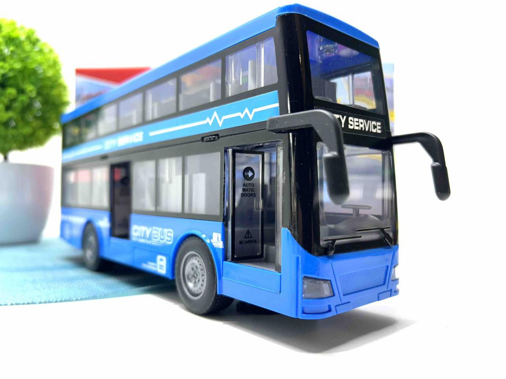 Автобус інерційний двоповерховий світло звук двері відкриваються гумові колеса Синій (RJ5504) Чернигов - изображение 2