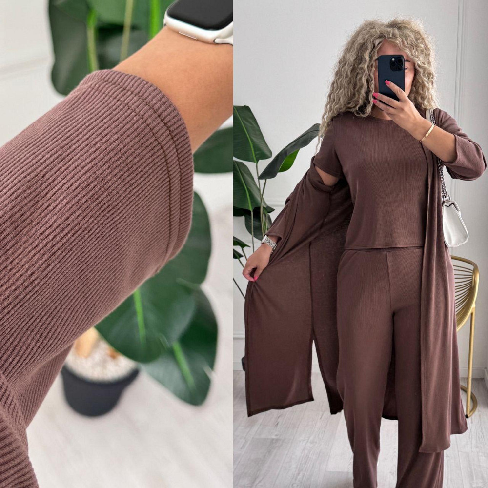 Жіночий базовий прогулянковий костюм-трійка: кардиган футболка та штани трикотажний рубчик Моко, 46/48 Одеса - фото 10