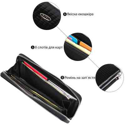 Кошелек Kivi Из экокожи Черный (19030) Винница