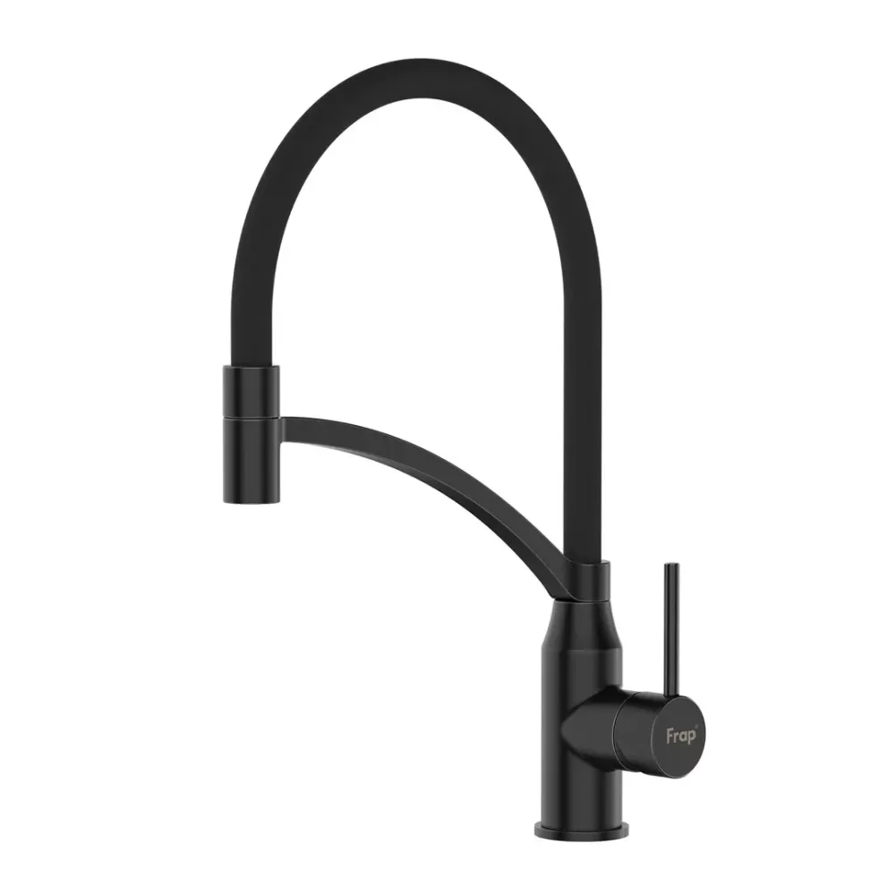 Змішувач для кухні Frap F4552-6 з гнучким виливом, чорний Київ - фото 1