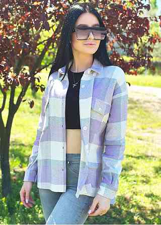 Жіноча тепла сорочка в клітинку "Elba" оптом | Розпродаж моделі 46-48, Лавандовий + сірий Київ