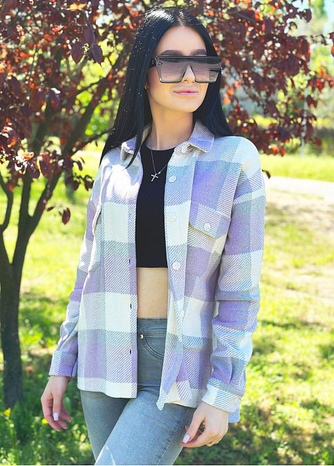 Жіноча тепла сорочка в клітинку "Elba" оптом | Розпродаж моделі 46-48, Лавандовий + сірий Київ - фото 1