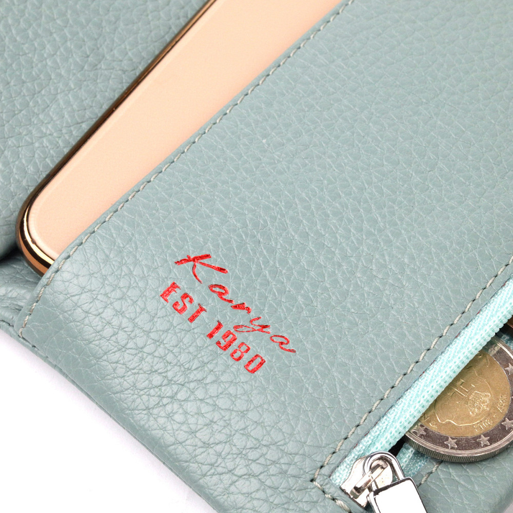 Интересное женское портмоне из натуральной кожи KARYA 21000 Серо-голубой Киев - изображение 4