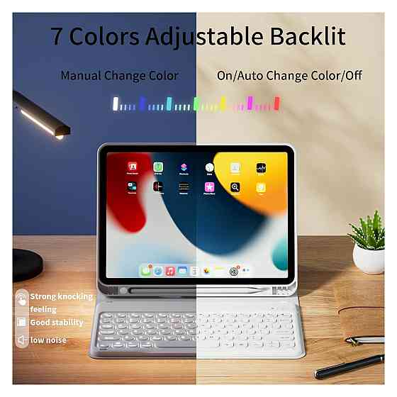 Чохол з клавіатурою кейс GKABXY для iPad A16 10th/11th 10.9/11 дюймів 2022 2025 Bluetooth RGB підсвітка Type-C сірий PU TPU Київ