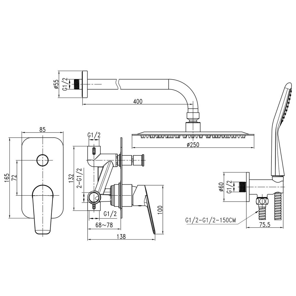 Душова система вбудована TOPAZ CAPRI TCA-15205-H43 Київ - фото 8