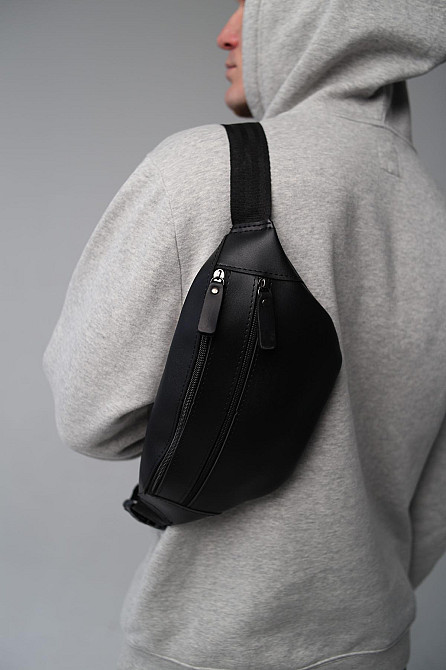 Чоловіча сумка-бананка чорна, сумка на пояс SL011 (Чорна) Суми - фото 6