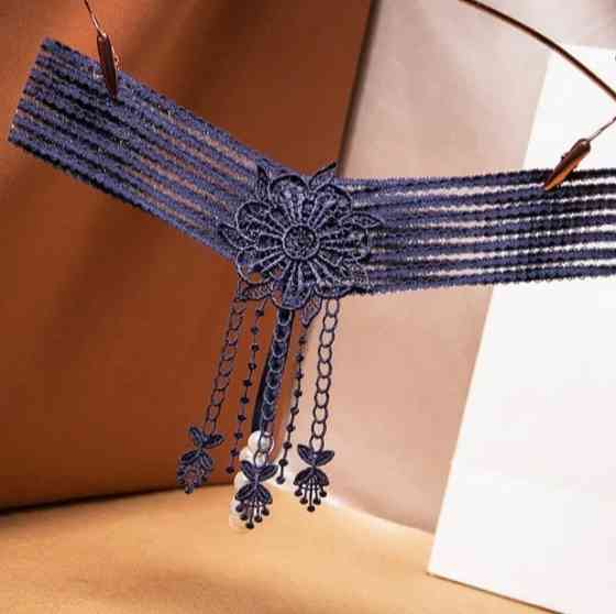 Трусики з намистинками та квіткою сині - розмір універсальний, резинка до 90см Київ