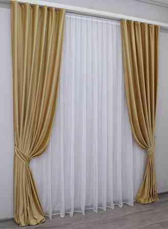Комплект готових штор VR-Textil Оксамит № 1038ш Золотистий 150х295 см 2 шт (30-851) Київ