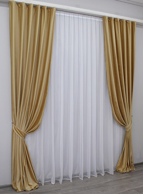 Комплект готових штор VR-Textil Оксамит № 1038ш Золотистий 150х295 см 2 шт (30-851) Київ - фото 3
