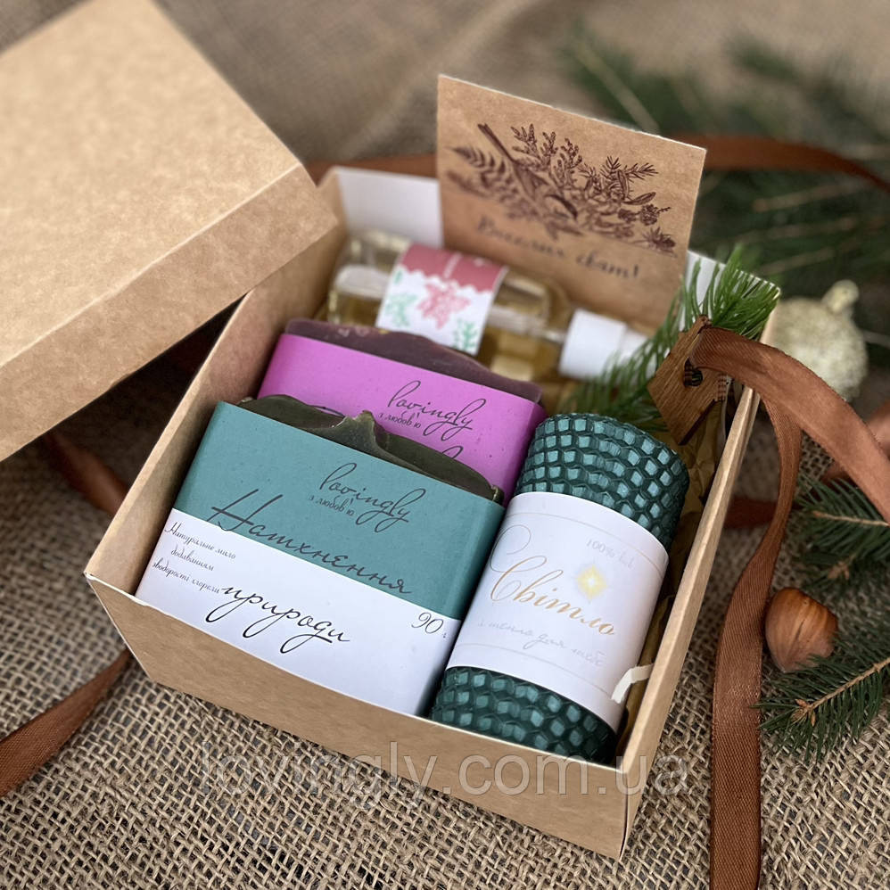 Подарочный набор для мужчины с натуральным мылом, массажной маселкой и свечей - зимний подарок Ирпень - изображение 1