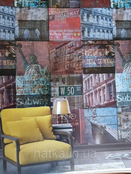 Обои виниловые Grandeco One roll one motif 2 A40101 панно 3д лофт город Нью-Йорк дома здания памятники надписи Киев - изображение 1