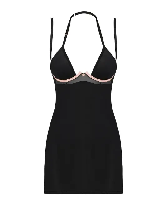 Сорочка Obsessive Selinne chemise & thong M/L Black, стрінги, подвійні бретелі Львов - изображение 3
