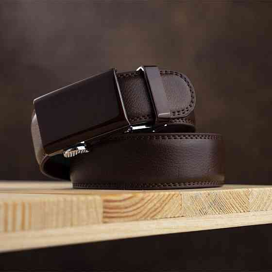 Ремень мужской c прямоугольной пряжкой Vintage 20311 Коричневый Киев