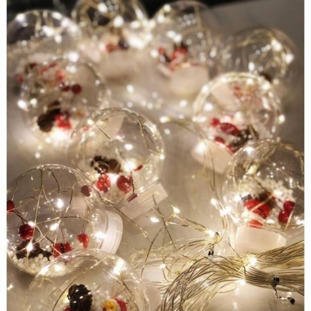 Новогодняя гирлянда штора шары Дед Мороз с наполнением 3.0м 10 шаров 200 LED Бахрома Киев - изображение 7