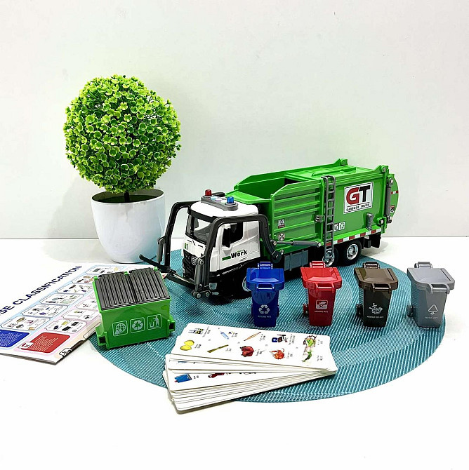 Сміттєвоз інерційний рухомі деталі звук світло Зелений (JD 288) Чернігів - фото 1