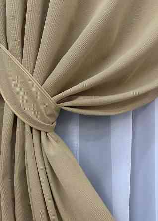 Комплект готових штор VR-Textil Льон № 1742ш Темно-бежевий 150х275 см 2 шт (33-0804 Київ