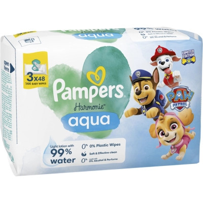 Детские влажные салфетки Pampers Harmonie Aqua Щенячий Патруль 48 шт х 3 пачки (144 шт) (8700216722476) Винница - изображение 1