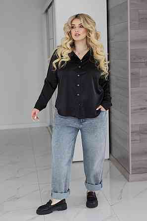 Жіноча шовкова сорочка класична "Milena" |Батал Чорний, 54-56 Київ