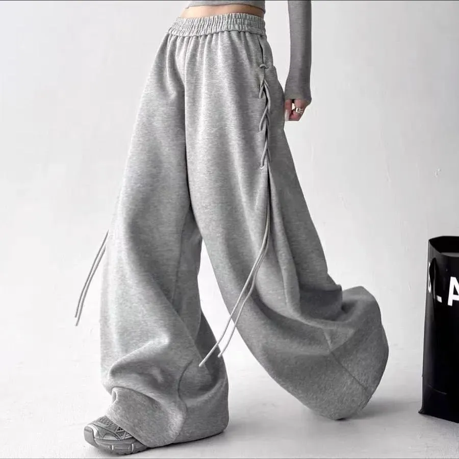 Теплые женские спортивные штаны оверсайз на флисе со шнуровкой по бокам снизу на затяжках Харьков - изображение 8