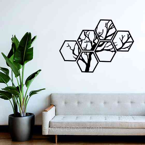 Декоративное настенное Панно «Дерево», Декор на стену 90*63 см, Черный, Ручная работа Киев