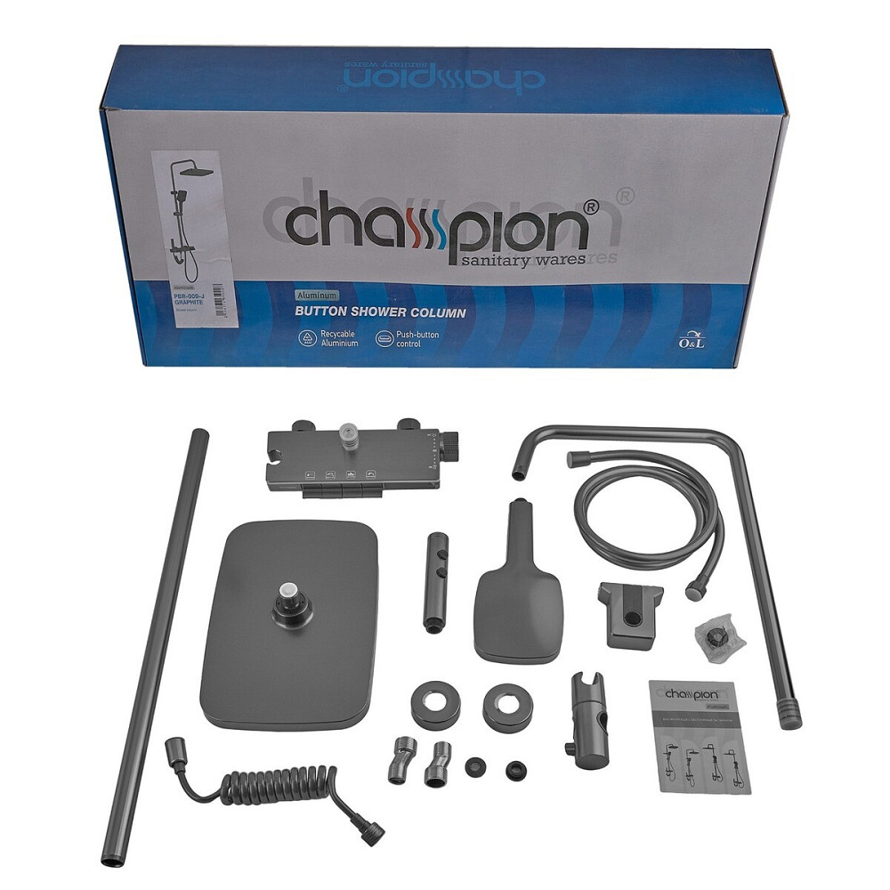 Душевая колонна Champion PBL-009-J Graphite с кнопочным смесителем, 4 режима CH6 Харьков - изображение 7