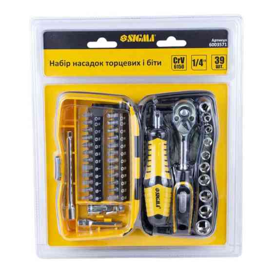 Набір інструменту 1/4" 39 шт, 4-12 мм з тріщ., подовжує., кардан, отв.-вороток, біти Мукачево