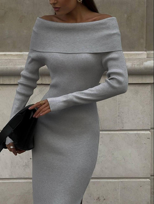 Женское элегантное платье с открытыми плечами турецкая ангора рубчик Одесса - изображение 2