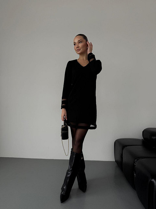 Жіноче стильне святкове плаття зі вставками із сітки вільного фасону креп дайвінг + сітка 50/52 Одеса - фото 5