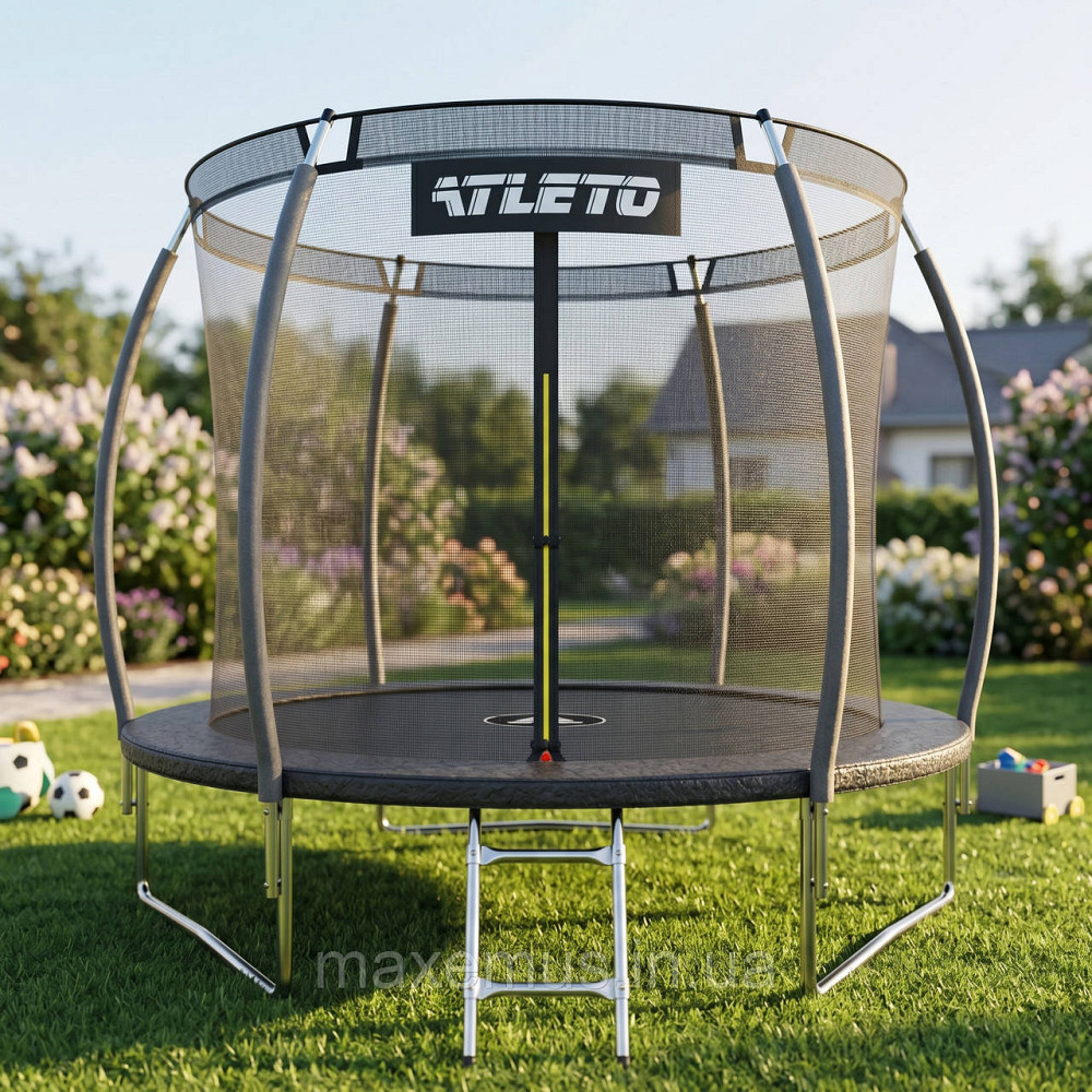 Батут детский Atleto 252 см (8 ft) с внутренней защитной сеткой и лестницей черный - уличный батут для детей (до 100 кг) Мостиська - фото 11
