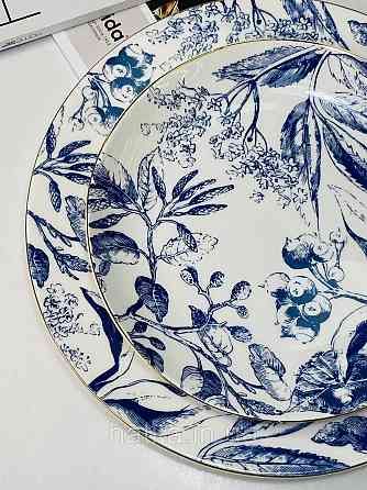 Тарілка порцеляна Olens Братислава 20 см кругла біла із синім золотим обідком кругла для дому та ресторану Київ
