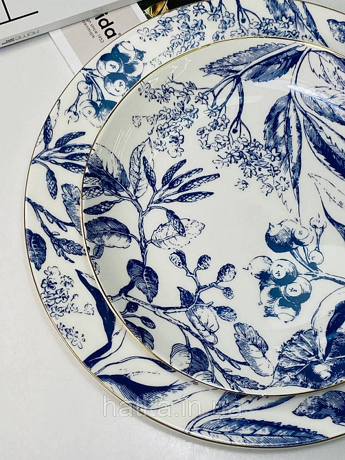 Тарілка порцеляна Olens Братислава 20 см кругла біла із синім золотим обідком кругла для дому та ресторану Київ - фото 2