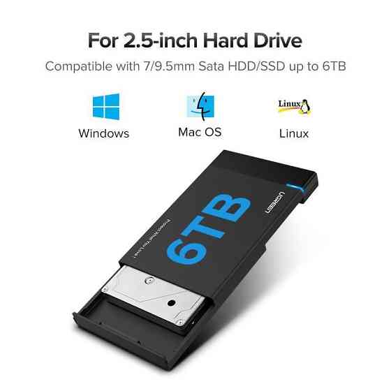 Внешний корпус для жесткого диска Ugreen US221 (HDD/SSD карман) SATA 2.5