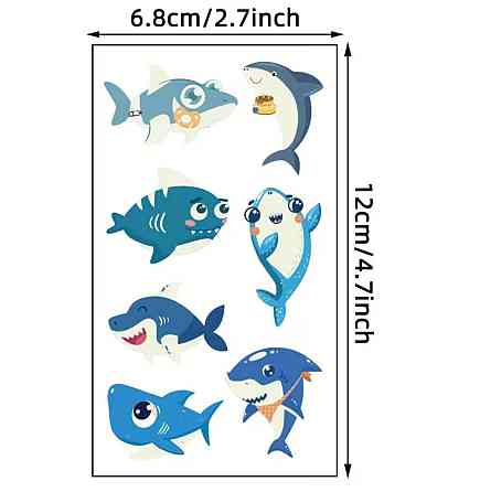 Набір наліпок з акулами 5 аркушів, дитячі наклейки що світяться в темряві, флуоресцентні тату акули Київ