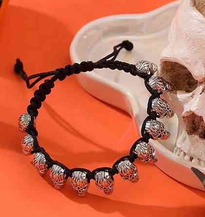 Браслет з черепами на шнурку, готичний стиль, регульований аксесуар унісекс Київ