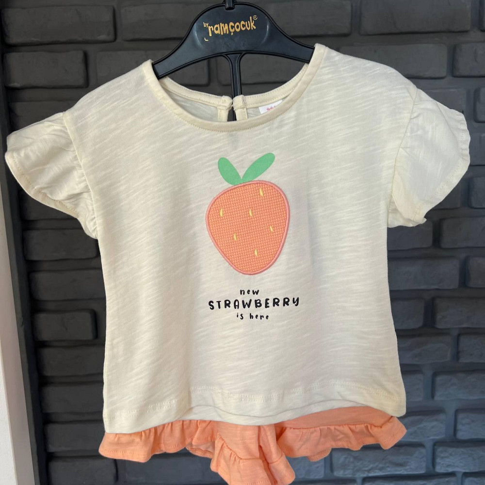 Дитячий Костюм Футболка (Беж) з Полуничкою та Шорти(Персикові) для Дівчинки LC Waikiki 9-12міс (74-80см) Київ - фото 4