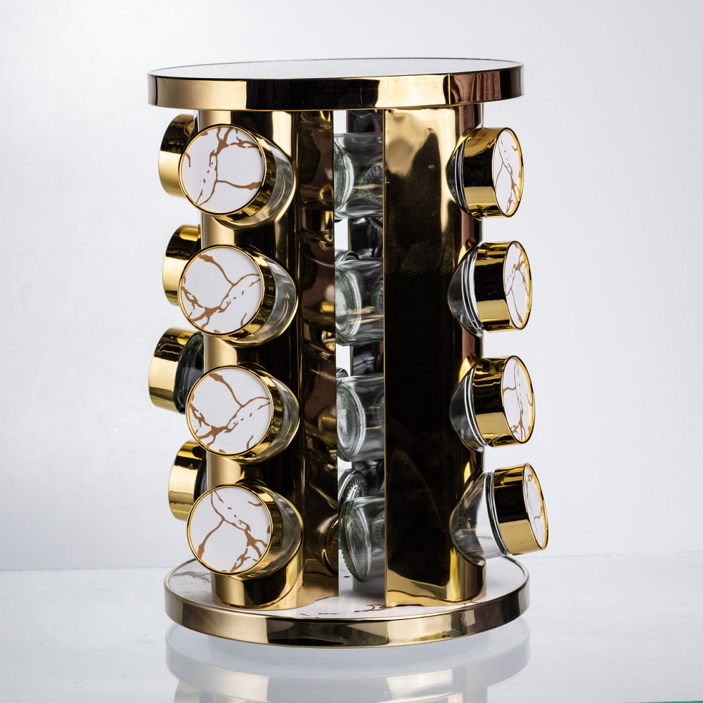 Yiwu Карусель для спецій 16 баночок по 100 мл, білий мармур HP-1371 Коломия - фото 1