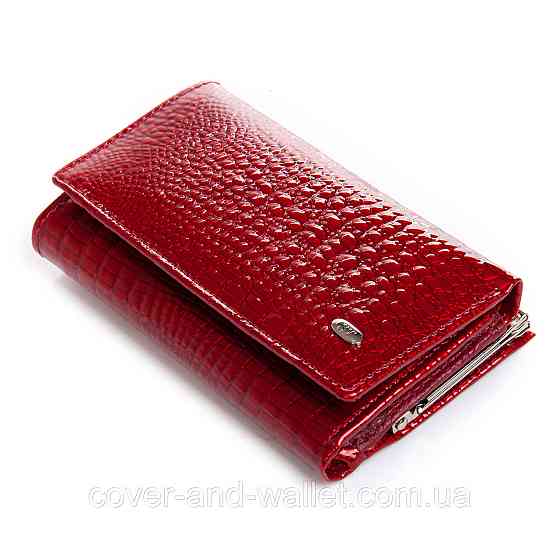 Красный лаковый кошелек маленького размера из натуральной кожи ST Leather Киев