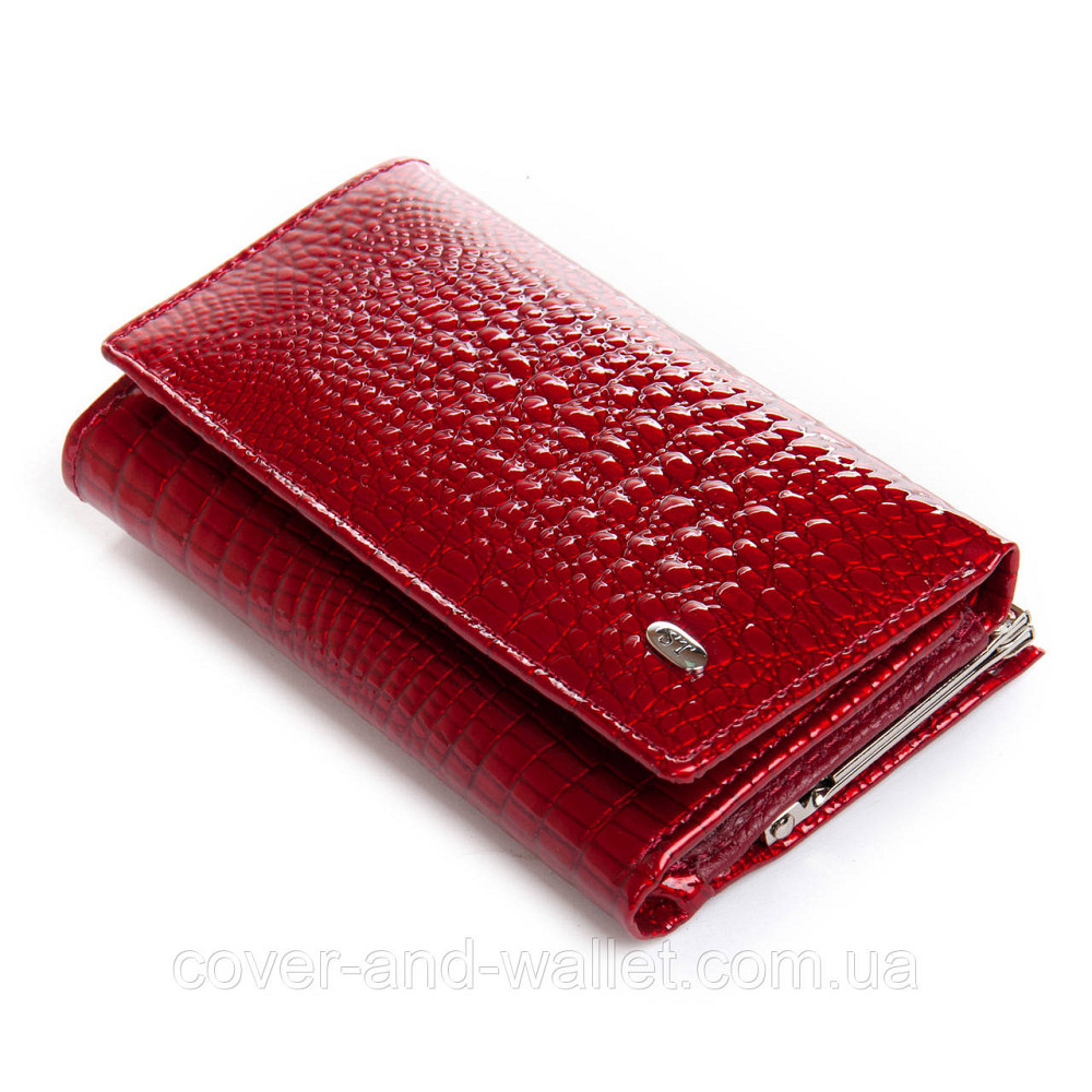 Красный лаковый кошелек маленького размера из натуральной кожи ST Leather Киев - изображение 1