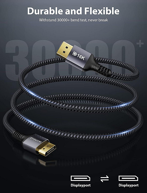 Кабель Stouchi DisplayPort - DisplayPort 2.1 16K 60Гц 3м Луцк - изображение 3