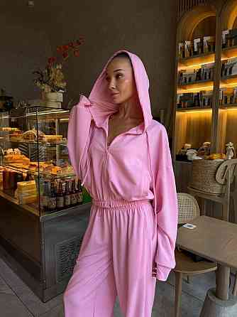 Костюм трійка з двохнитки з корсетом, oversize кофта і широкі штани, барбі, розмір 42/46 Лубни