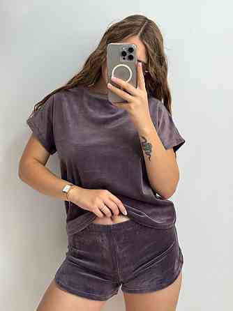 Піжама жіноча футболка+ шорти з плюшевого велюру S Шоколадний Харків