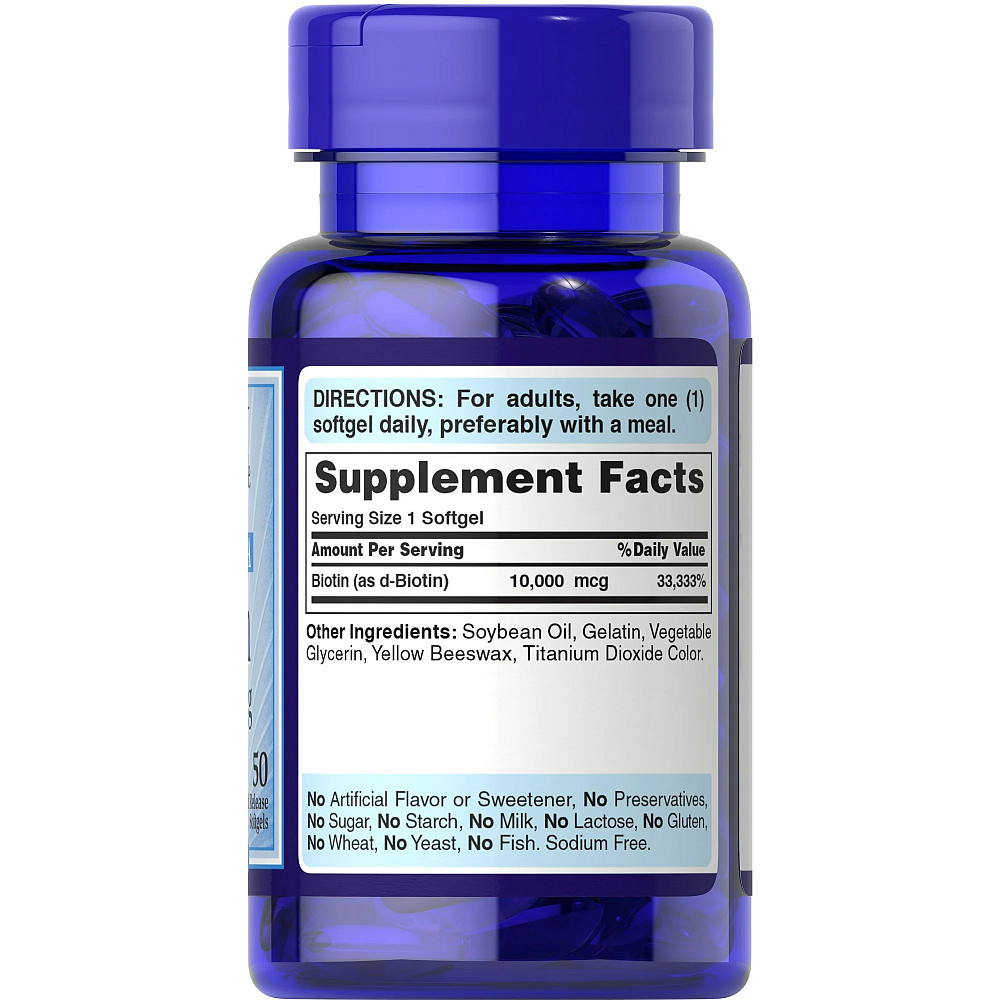 Биотин Puritan's Pride Biotin 10000 mcg Ultra Mega 50 softgels Луцк - изображение 2