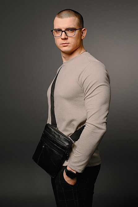 Сумка-месенджер із натуральної гладкої шкіри ST002 (Чорна) Суми - фото 8