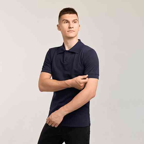 Темно-синее нави мужское классическое поло на пуговицах Pobedov. Футболка поло Pobedov Royal синяя Киев